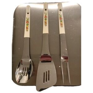 Vtg 70s Contemporary Collection 3 Piece Utensil Set Imperial Vegetables Mushroom